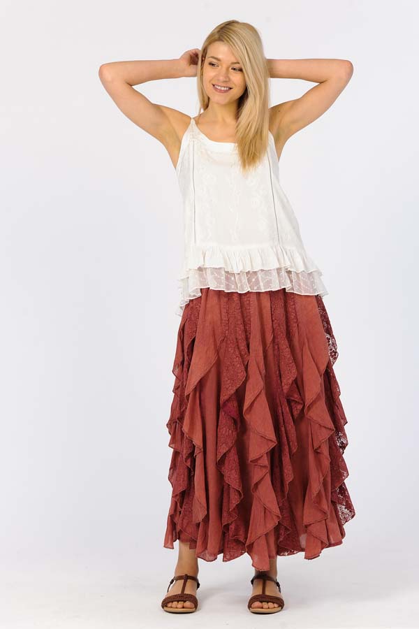 Lace Ruffle Skirt - Sangria